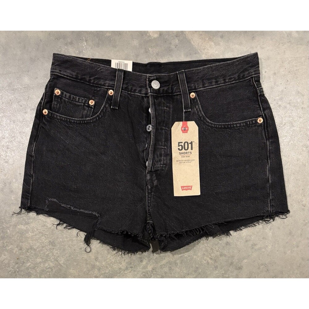 NEW Levi’s 501 Cutoff Jean Shorts Black Denim Raw Hem Women’s Size 28